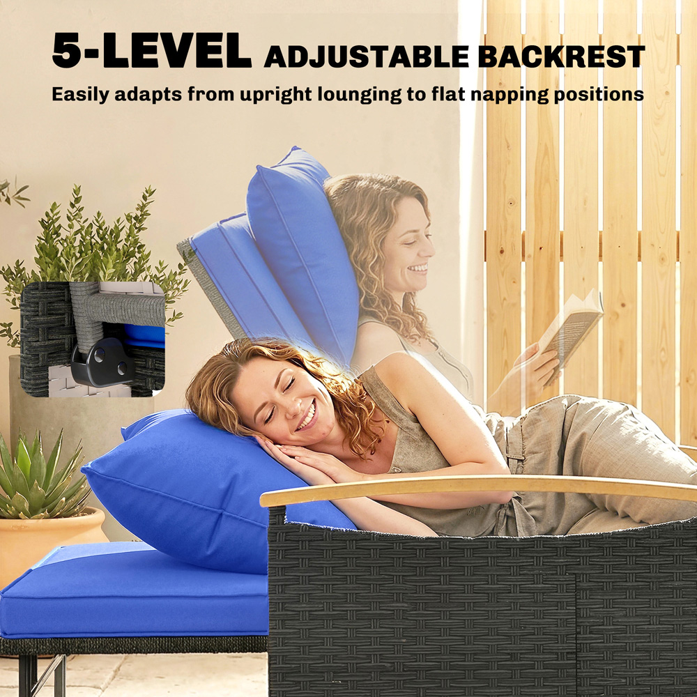 Outsunny 2 Seater Brown Garden Rattan Daybed with Ottoman Image 5