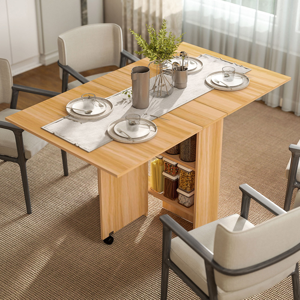 HOMCOM 6 Seater Foldable Dining Table with Storage Shelf Image 1