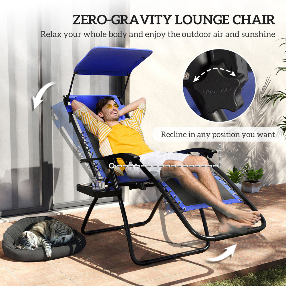 Outsunny Blue Zero Gravity Folding Reclining Chair Set of 2 Image 4