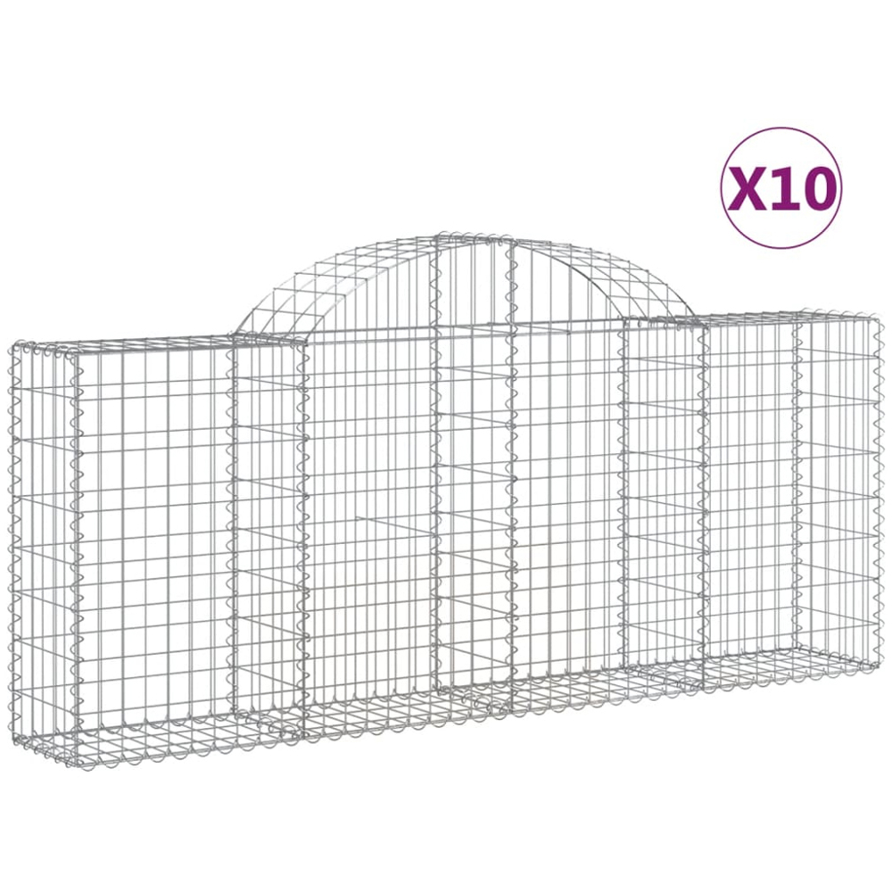 vidaXL Silver Galvanised Iron Arched Gabion Basket 200 x 30 x 80/100cm 10 Pack Image 4