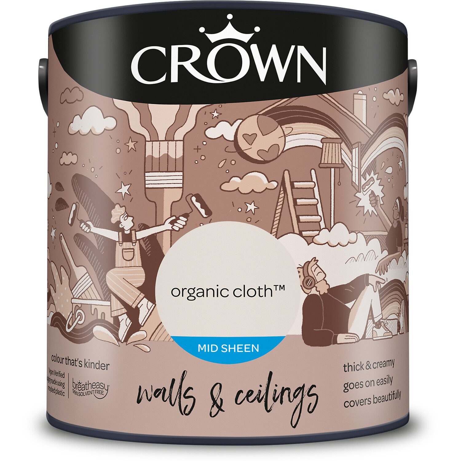 Crown Walls & Ceilings Organic Cloth Mid Sheen Emulsion Paint 2.5L Image 2