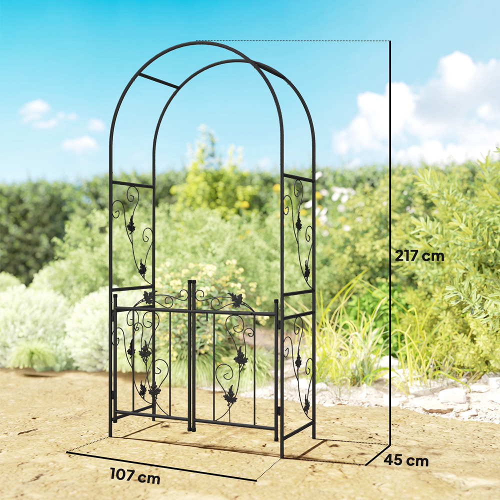 Outsunny 7 x 4ft Black Steel Garden Arch with Double Gate Image 8