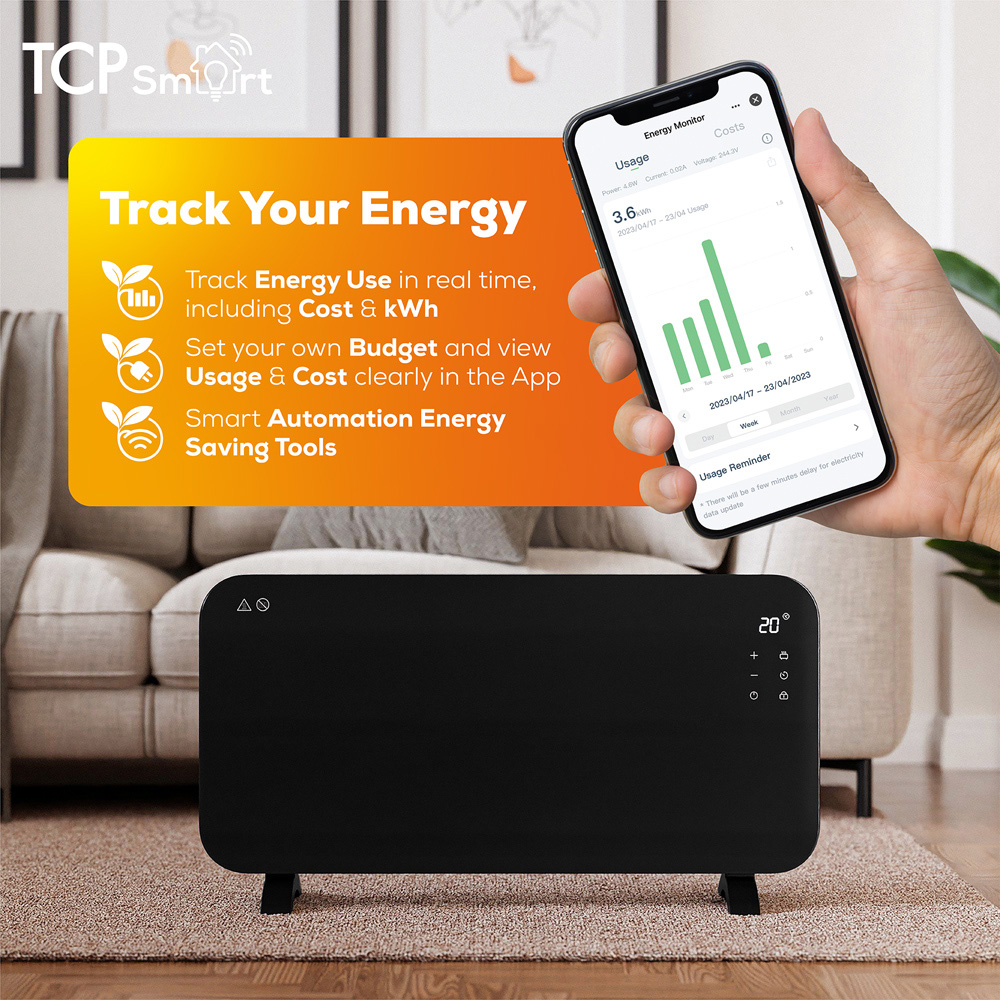 TCP Smart Midnight Black Glass Panel Heater with Energy Monitoring 2000W Image 5