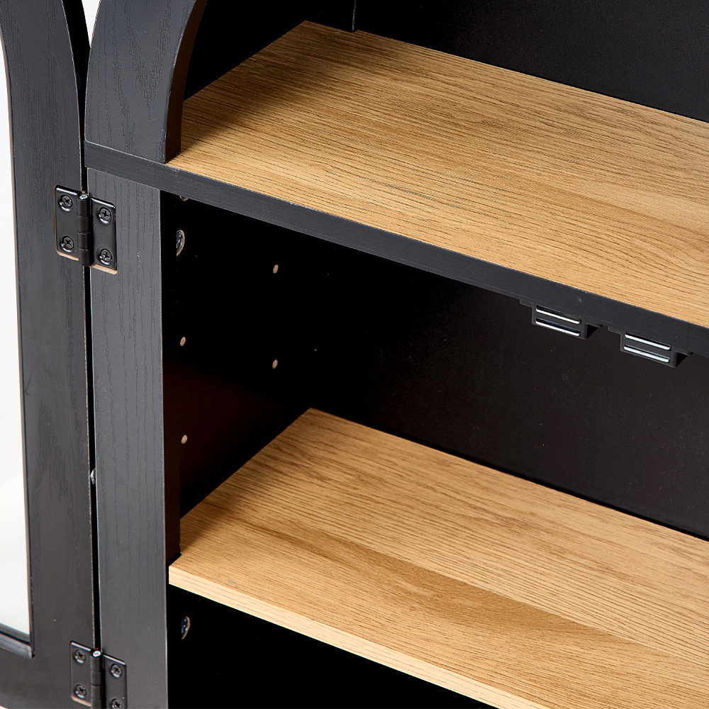 Living and Home 2 Door Black Wood-Grain Arched Wall Cabinet Image 5