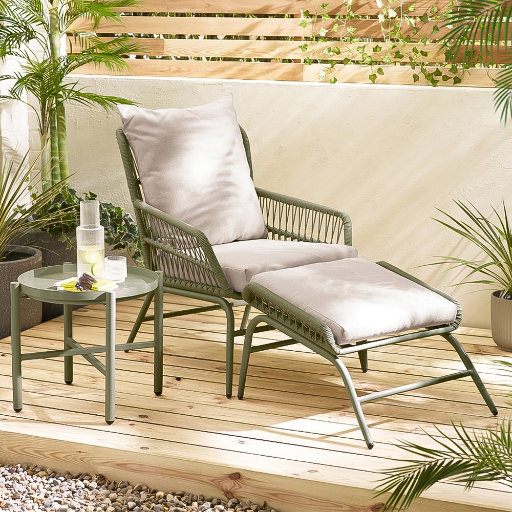 Furniturebox Agen Green Metal Outdoor Chair with Footstool and Table Image 1