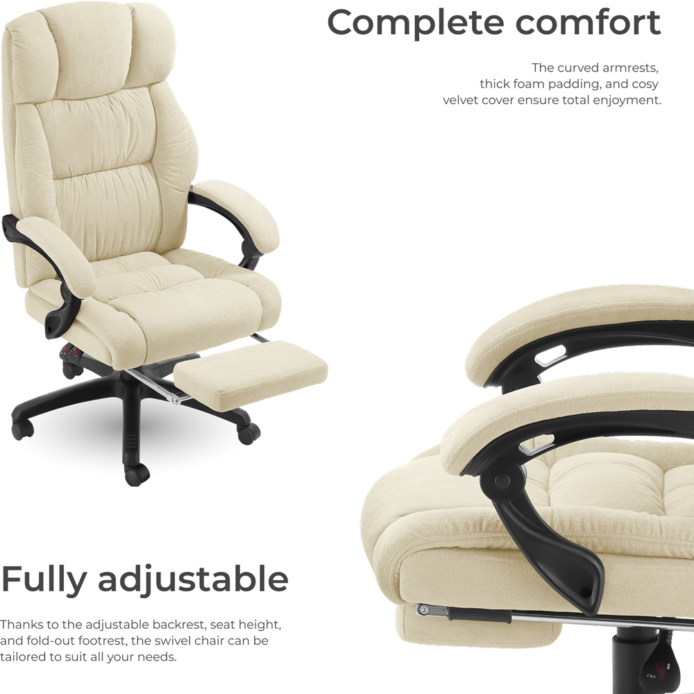 tectake Gillian Beige Swivel Velour Seat Office Chair with Folding Footrest Image 4