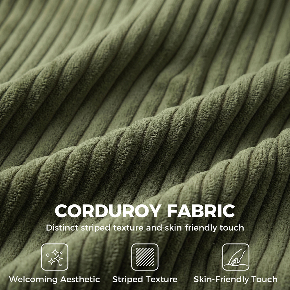 HOMCOM 3 Seater Green Corduroy Upholstered Wide Seat Sofa Image 6
