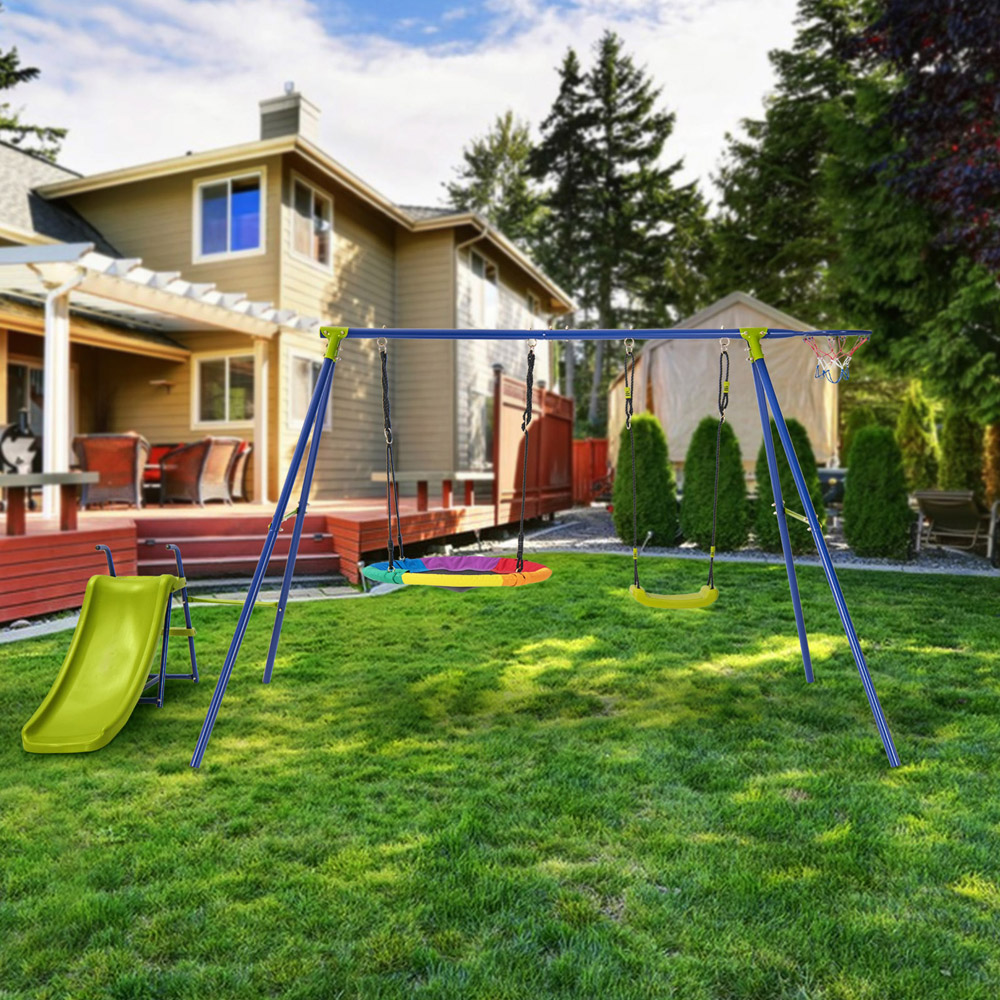 Costway 4 in 1 Swing and Slide Playset with Basketball Hoop Image 2