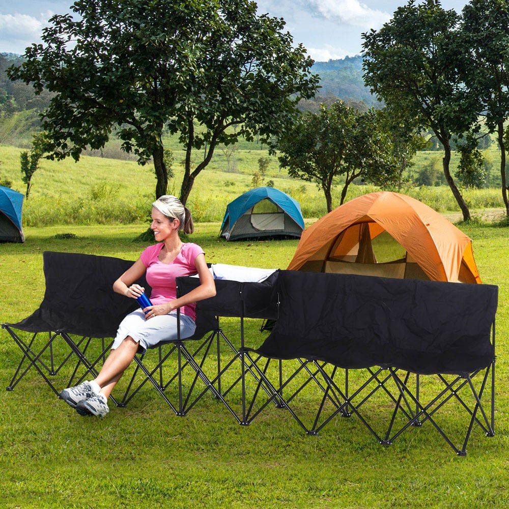 Outsunny 6 Seater Black Foldable Camping Bench with Cooler Bag Image 3