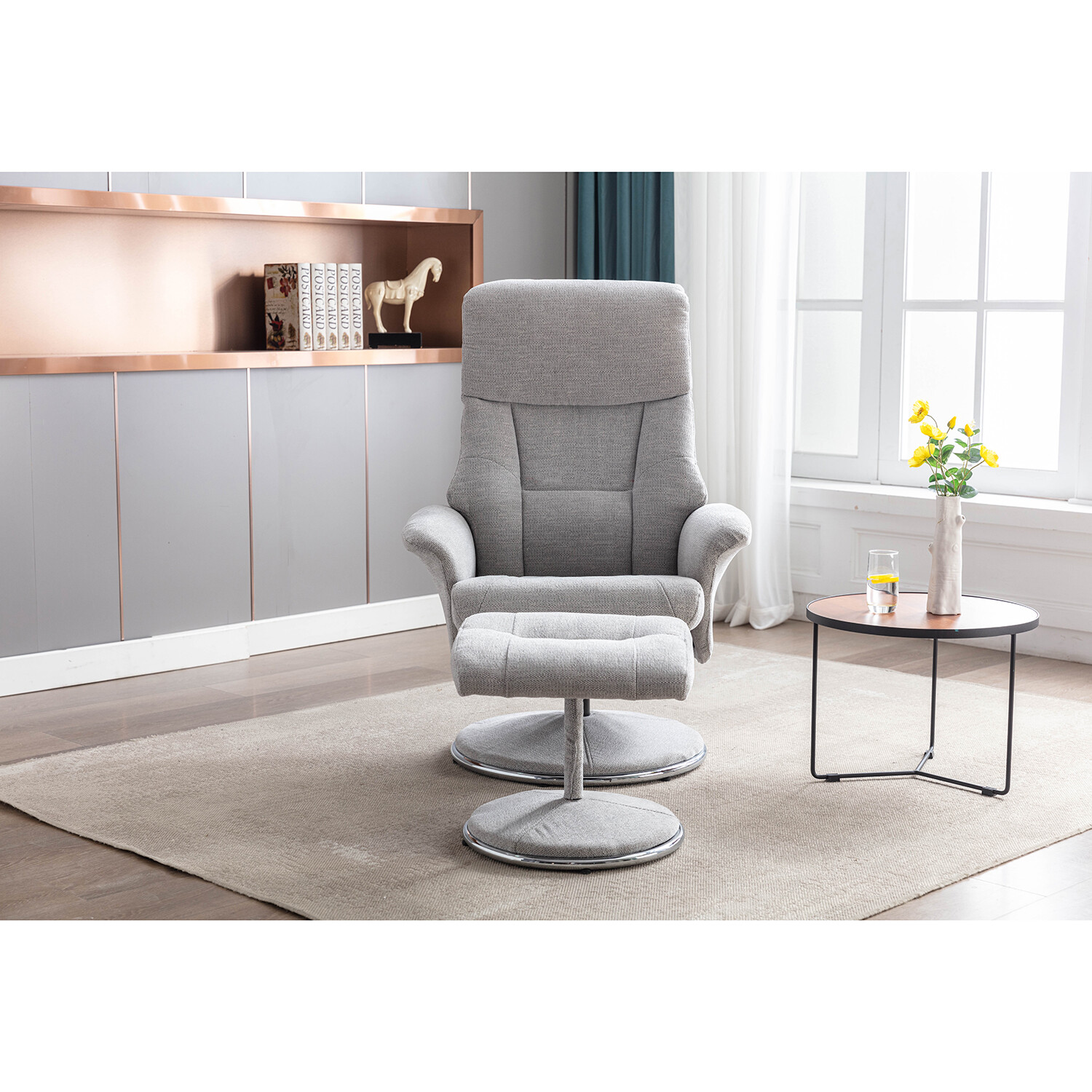 Madrid Grey Fabric Swivel TV Chair with Footrest Image 8