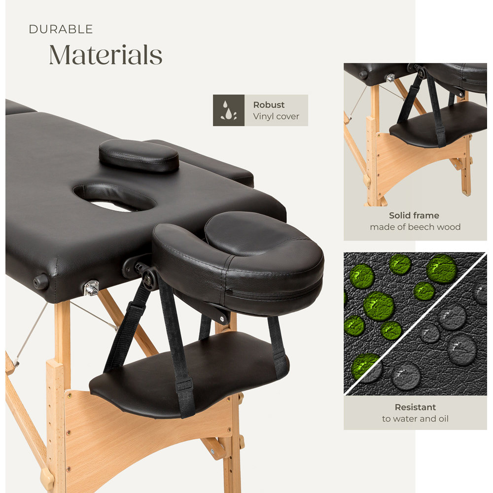 Massage Table - 2-zones with wooden frame, bolsters, carry bag, head and armrests - Black Image 5