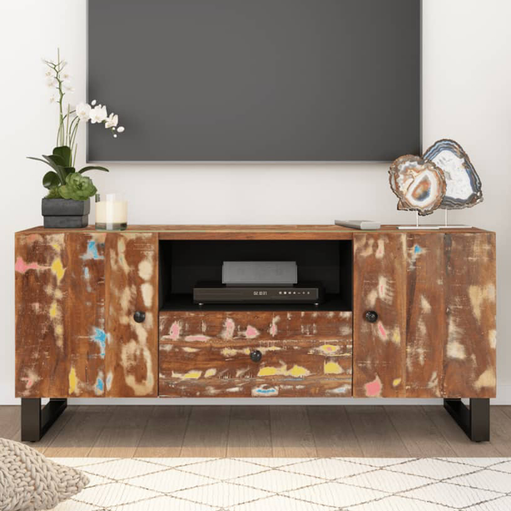 vidaXL 2 Door Single Drawer Single Shelf Multicolour Solid Reclaimed Wood TV Cabinet Image 1