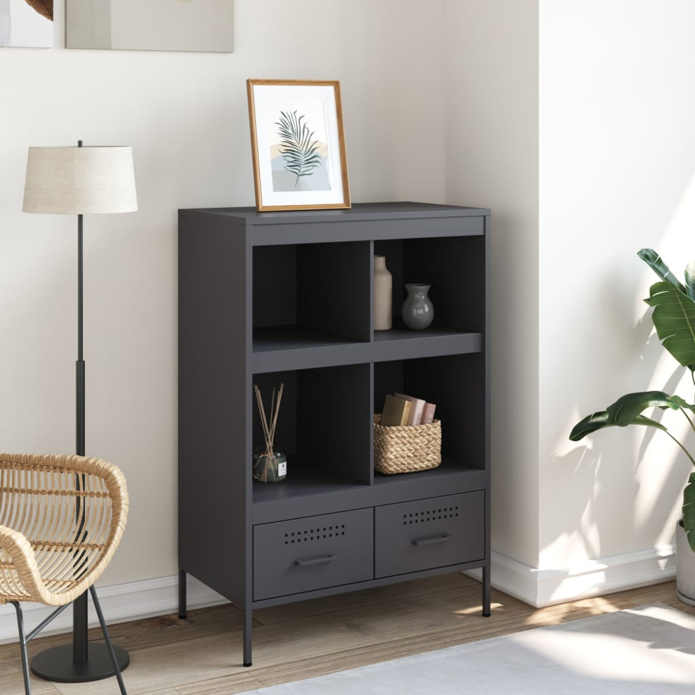 vidaXL 2 Drawer 4 Shelf Anthracite Cold-Rolled Steel Highboard Image 3