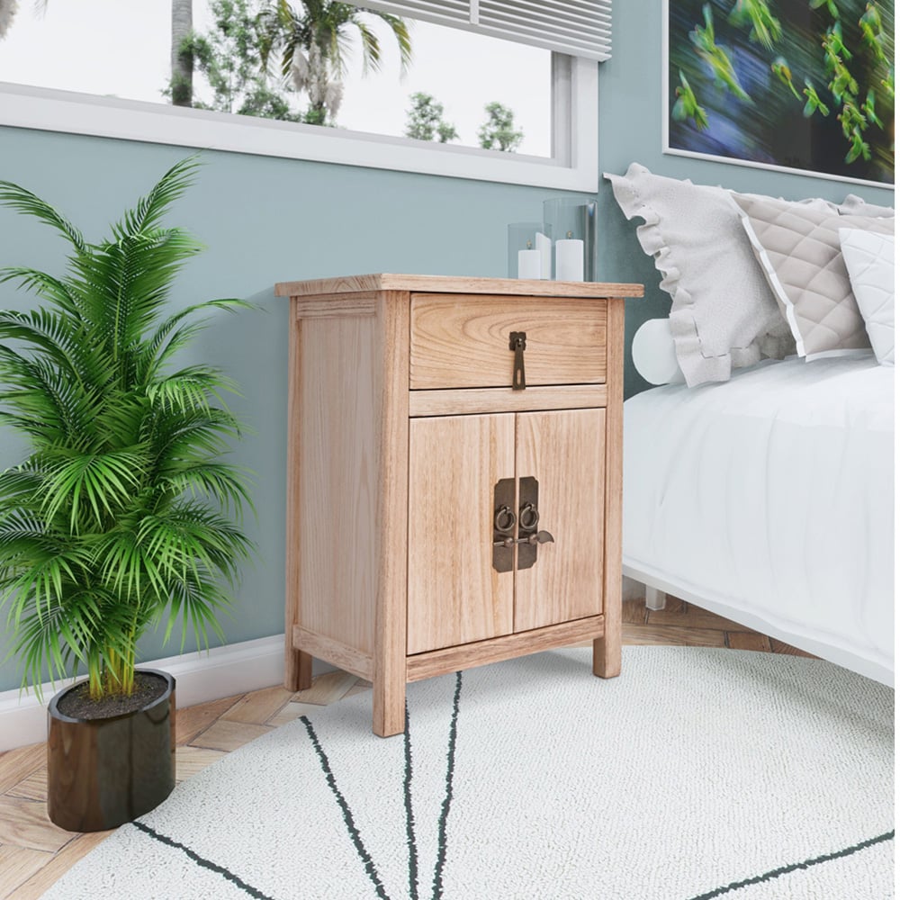 Portofino 2 Door Single Drawer Light Wood Bedside Table with Drop Handle Image 8