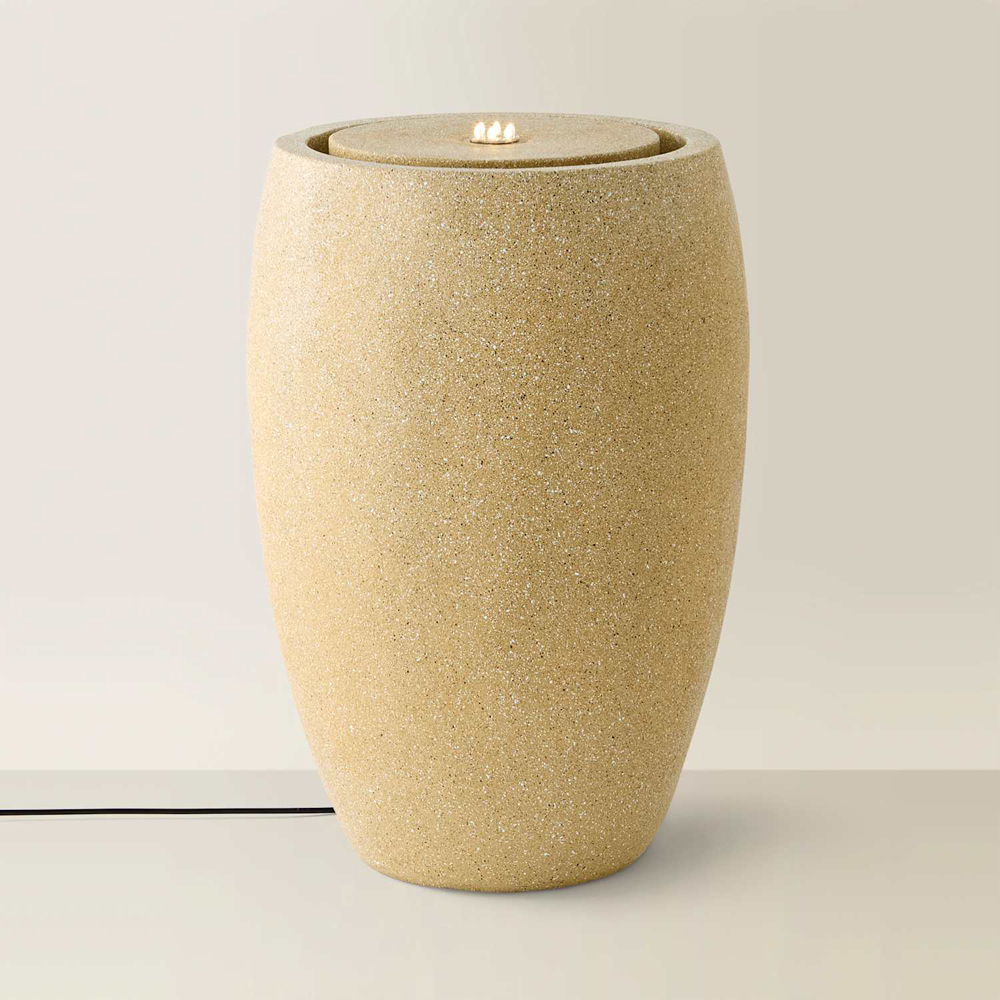 ValueLights Natural Round Tall Urn Solar LED Outdoor Water Fountain Feature Image 4