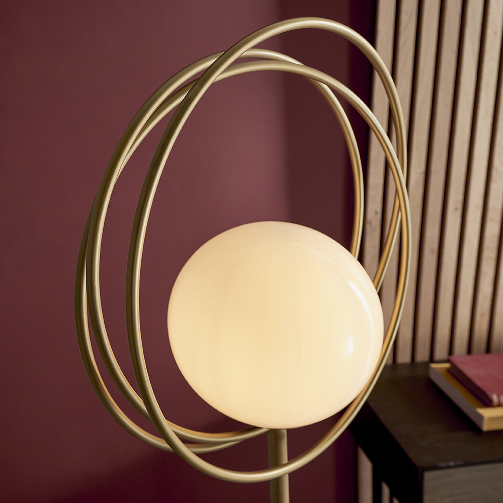 Merano Bergamo Gloss Opal Glass Shade Brushed Gold Floor Lamp Image 5