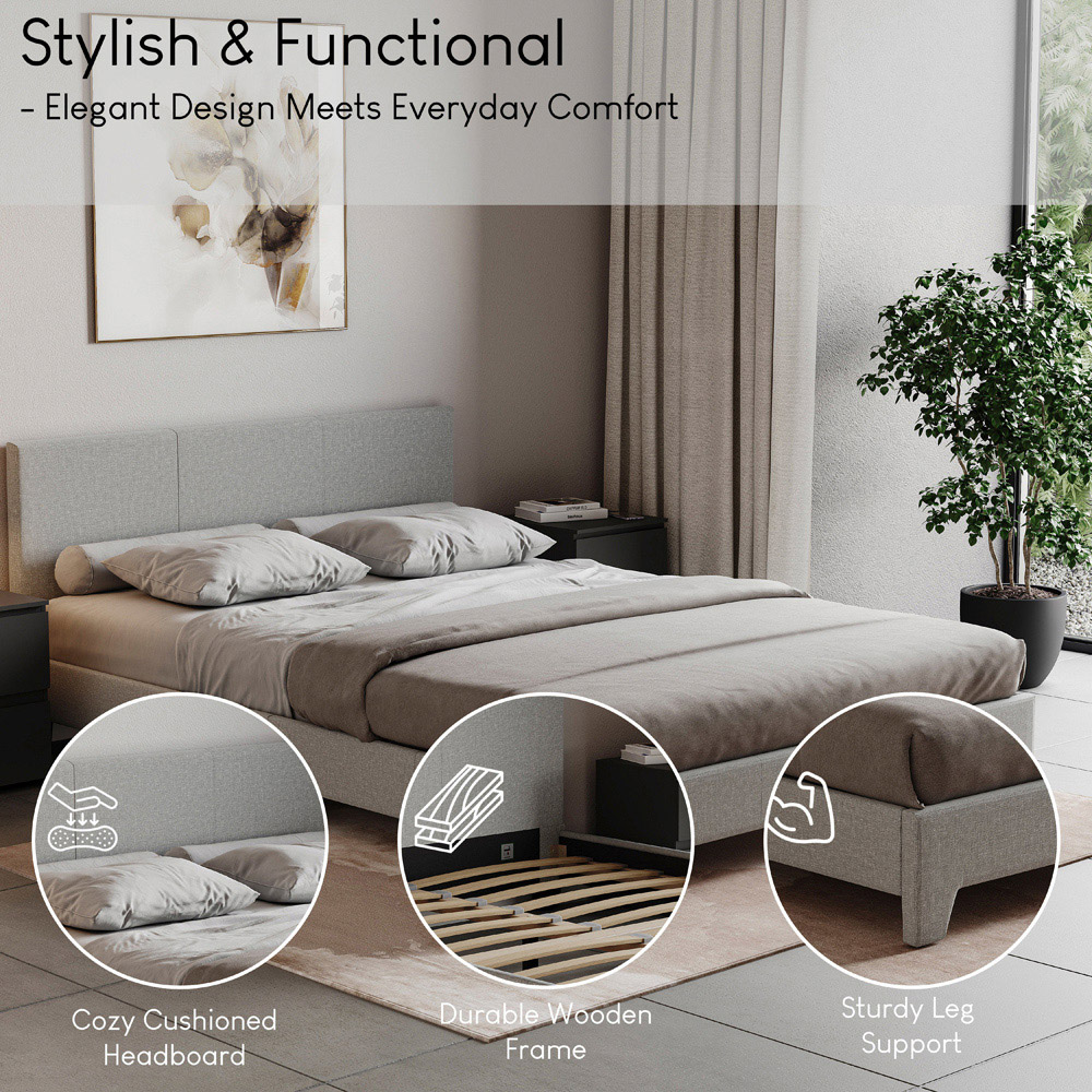 Vida Designs Victoria Double Light Grey Linen Bed Frame Image 7
