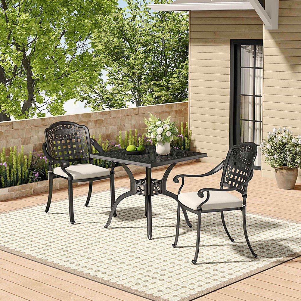 Living and Home 2 Seater Black Cast Aluminium Bistro Set Image 6