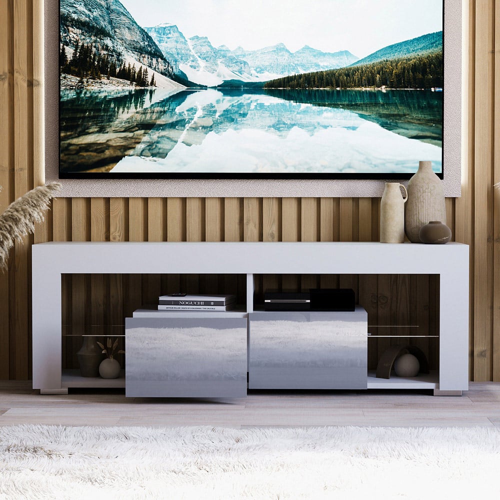 Vida Designs Luna 2 Drawer 2 Shelf White and Grey LED TV Unit Image 6