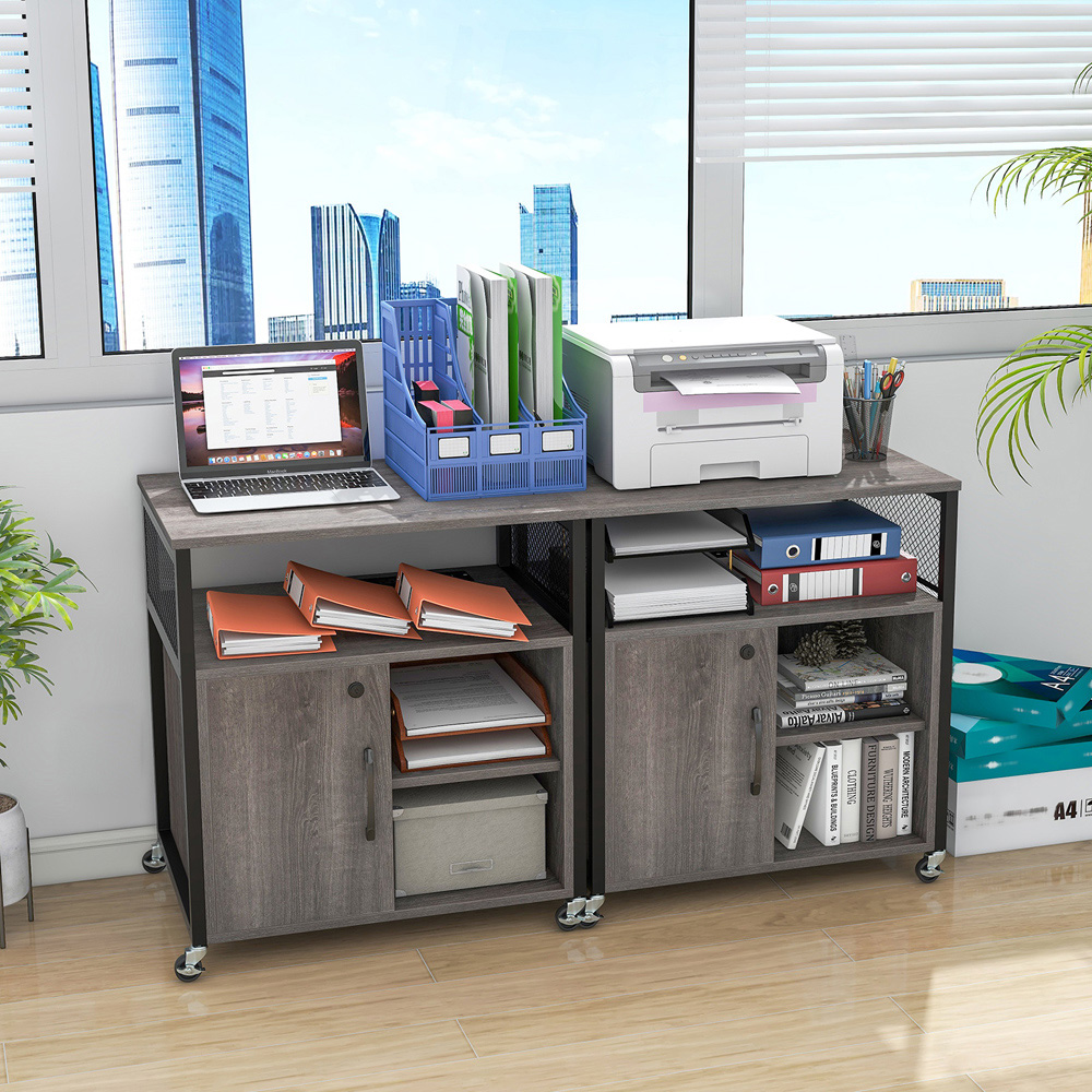 Costway Single Drawer 3 Shelf Grey File Cabinet with Charging Station Image 5