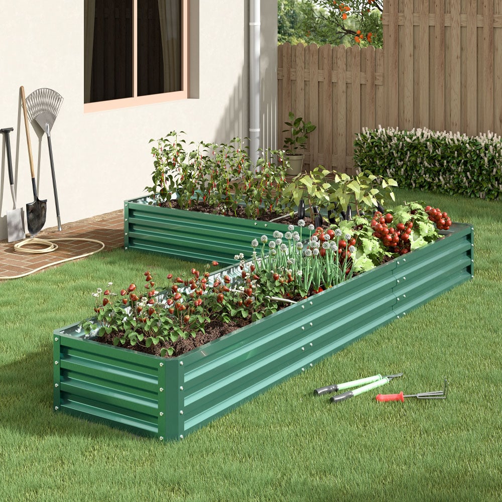 Living and Home Dark Green L Shaped Galvanised Steel Raised Garden Bed Image 2