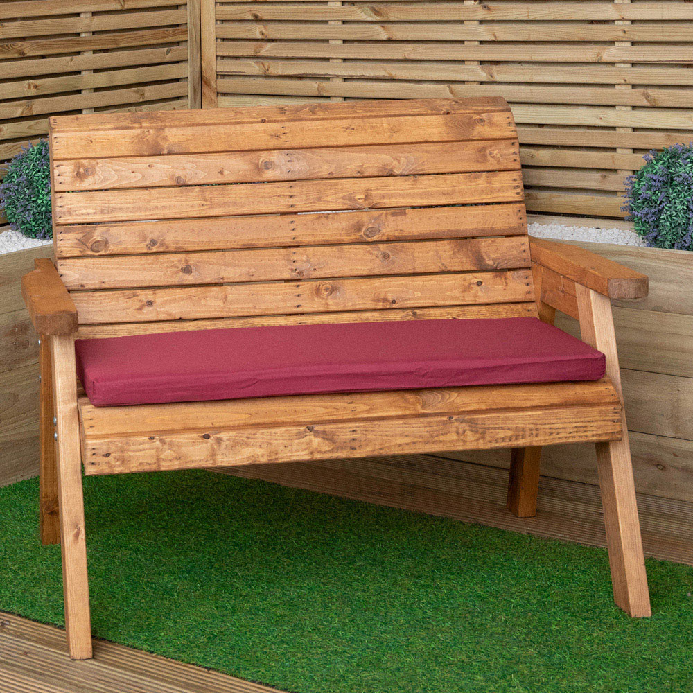 Samuel Alexander 2 Seater Burgundy Wooden Garden Chair Cushion Base 99 x 41cm Image 2