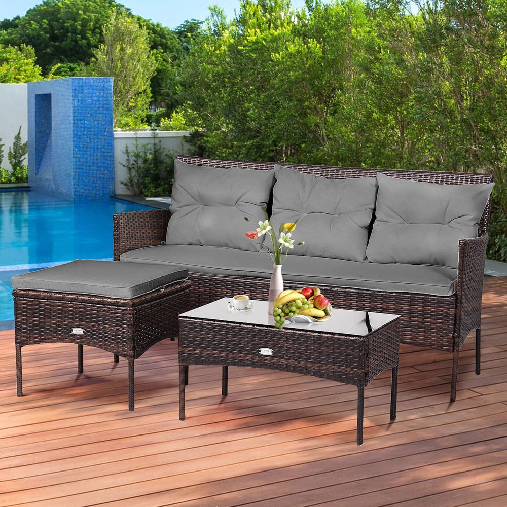 Costway 4 Seater Rattan Patio Bistro Set Grey Image 1