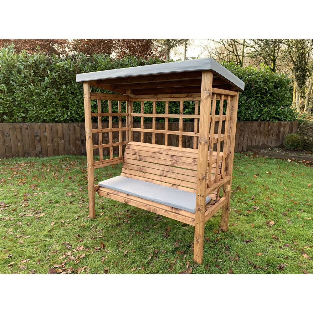 Charles Taylor Bramham 3 Seater Wooden Arbour with Grey Canopy Image 7