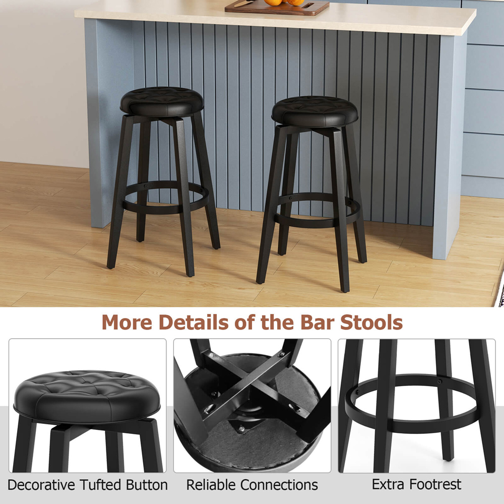Costway Black Swivel Bar Stool Set of 2 Image 5