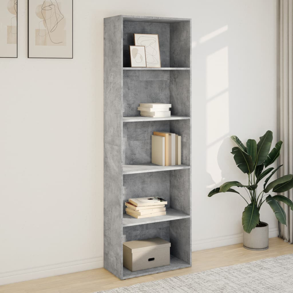 vidaXL 5 Shelf Concrete Grey Bookcase Image 1