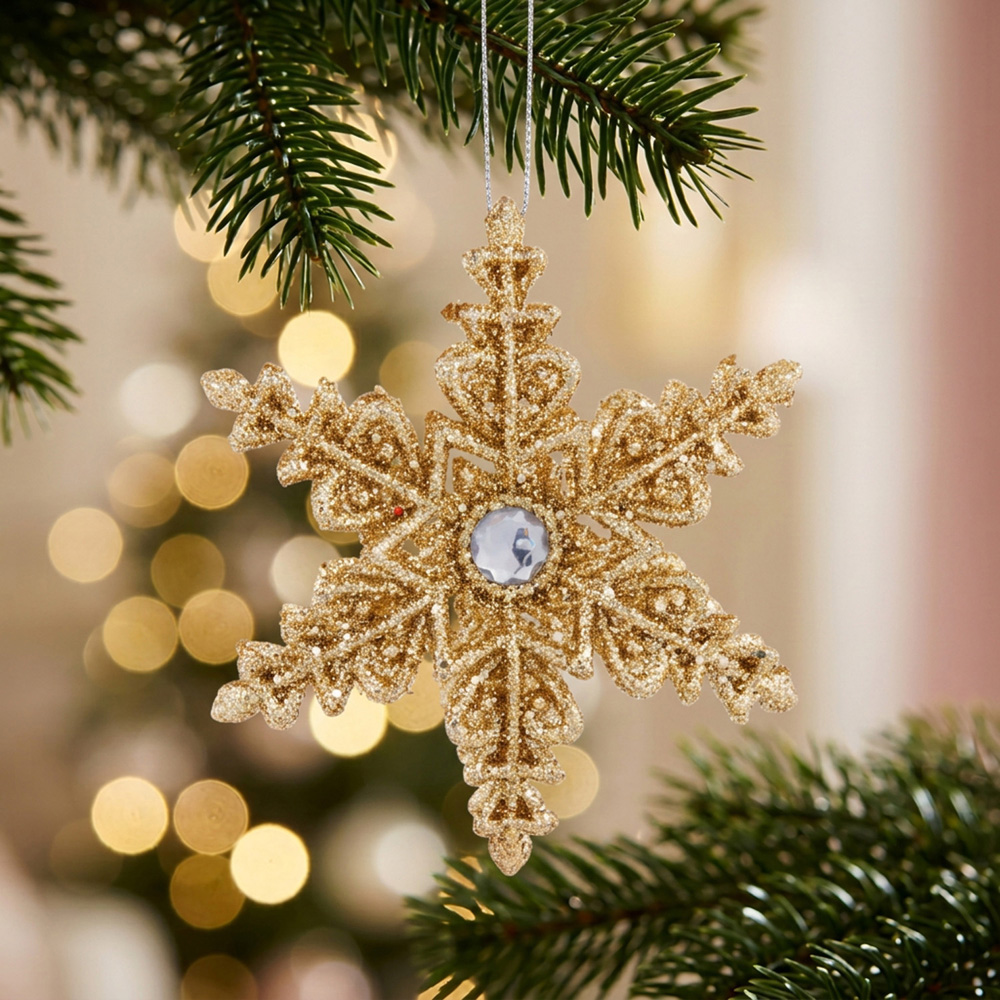 Glitter Snowflake Christmas Hanging Decoration Gold Image 2