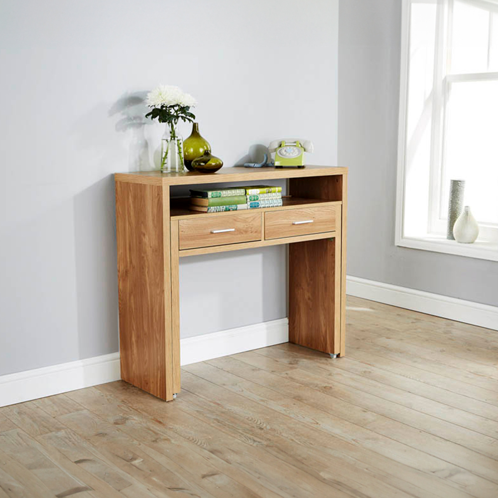 GFW Regis 2 Drawer Oak Extending Console Desk Image 3