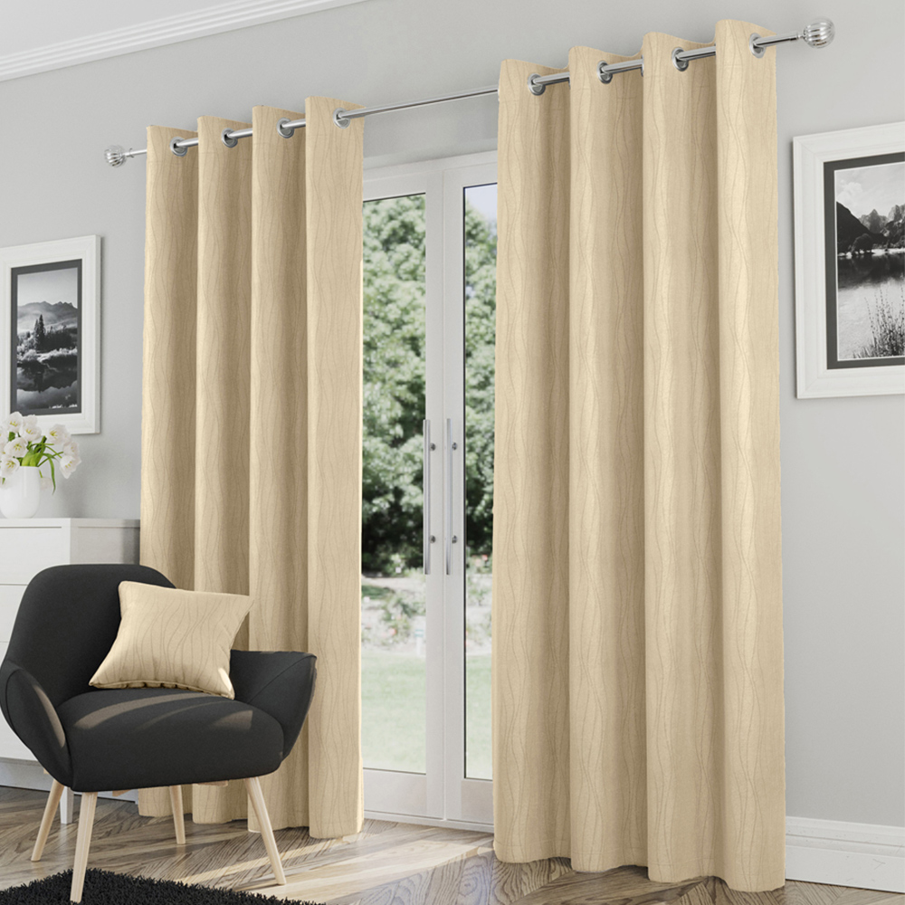 Enhanced Living Goodwood Cream Embossed Wave Thermal Eyelet Curtain 168 x 137cm Image 1