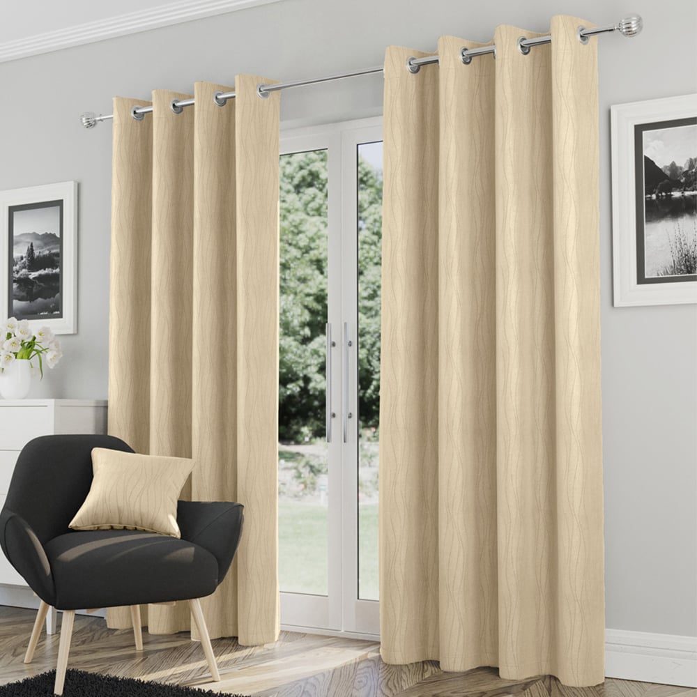 Enhanced Living Goodwood Cream Embossed Wave Thermal Eyelet Curtain 168 x 183cm Image 1