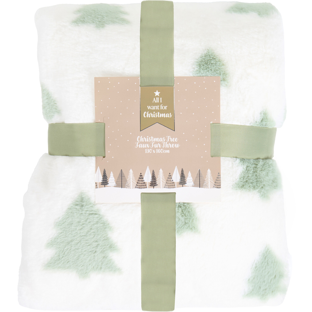 Sage Christmas Tree Faux Fur Throw - Sage Image 1