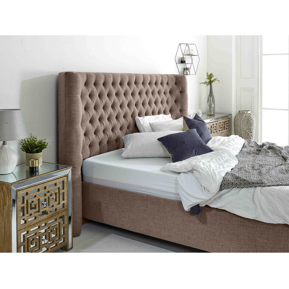Eleganza Dinah Small Double Mineral Grampian Fabric Bed Frame with Winged Headboard Image 2