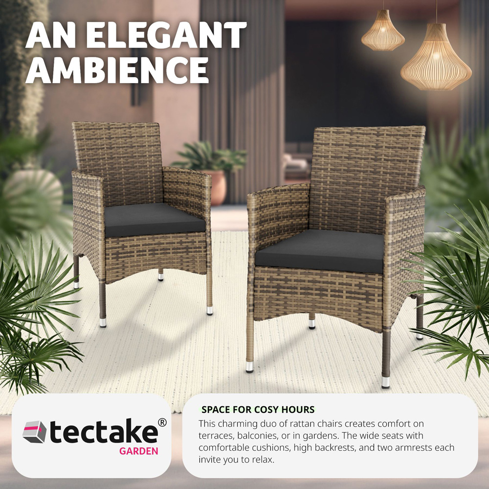 tectake Nantes Set of 2 Natural and Dark Grey Polyrattan Garden Chair Image 4