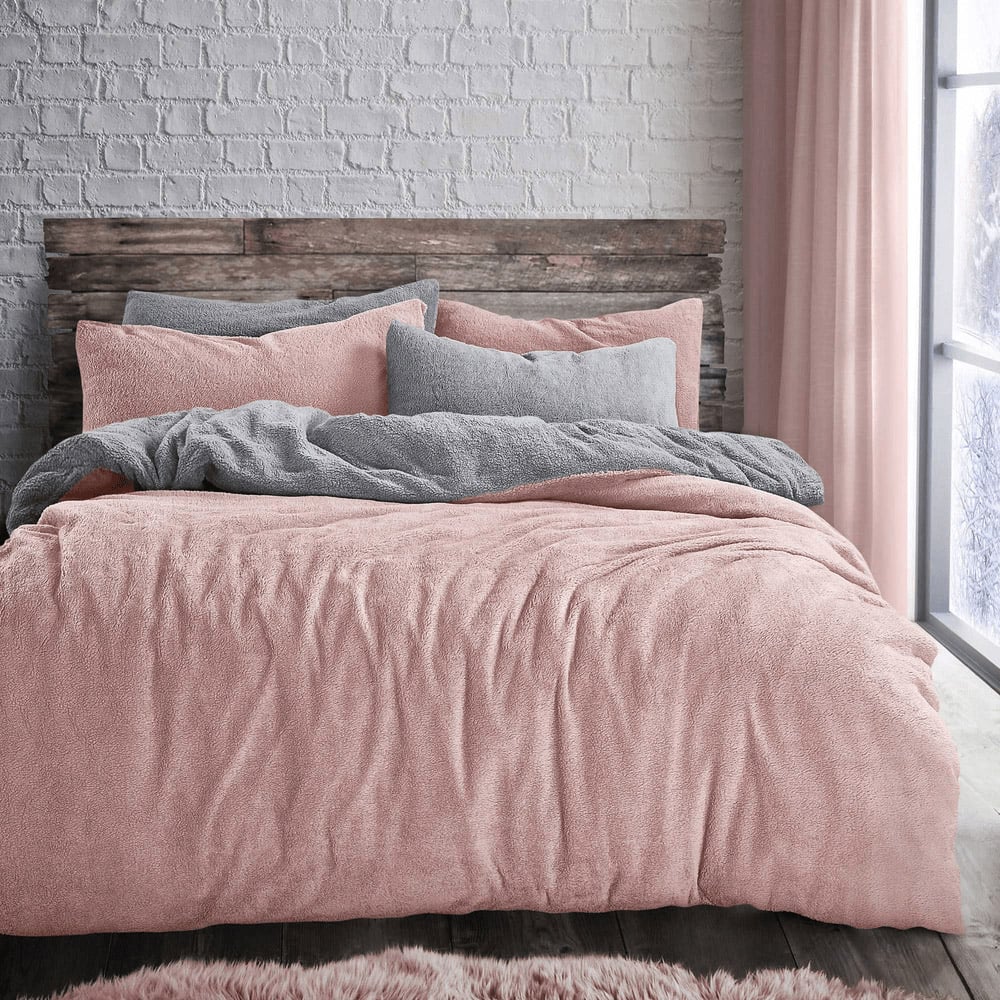 Velosso Double Blush Silver Teddy Fleece Reversible Duvet Set Image 1