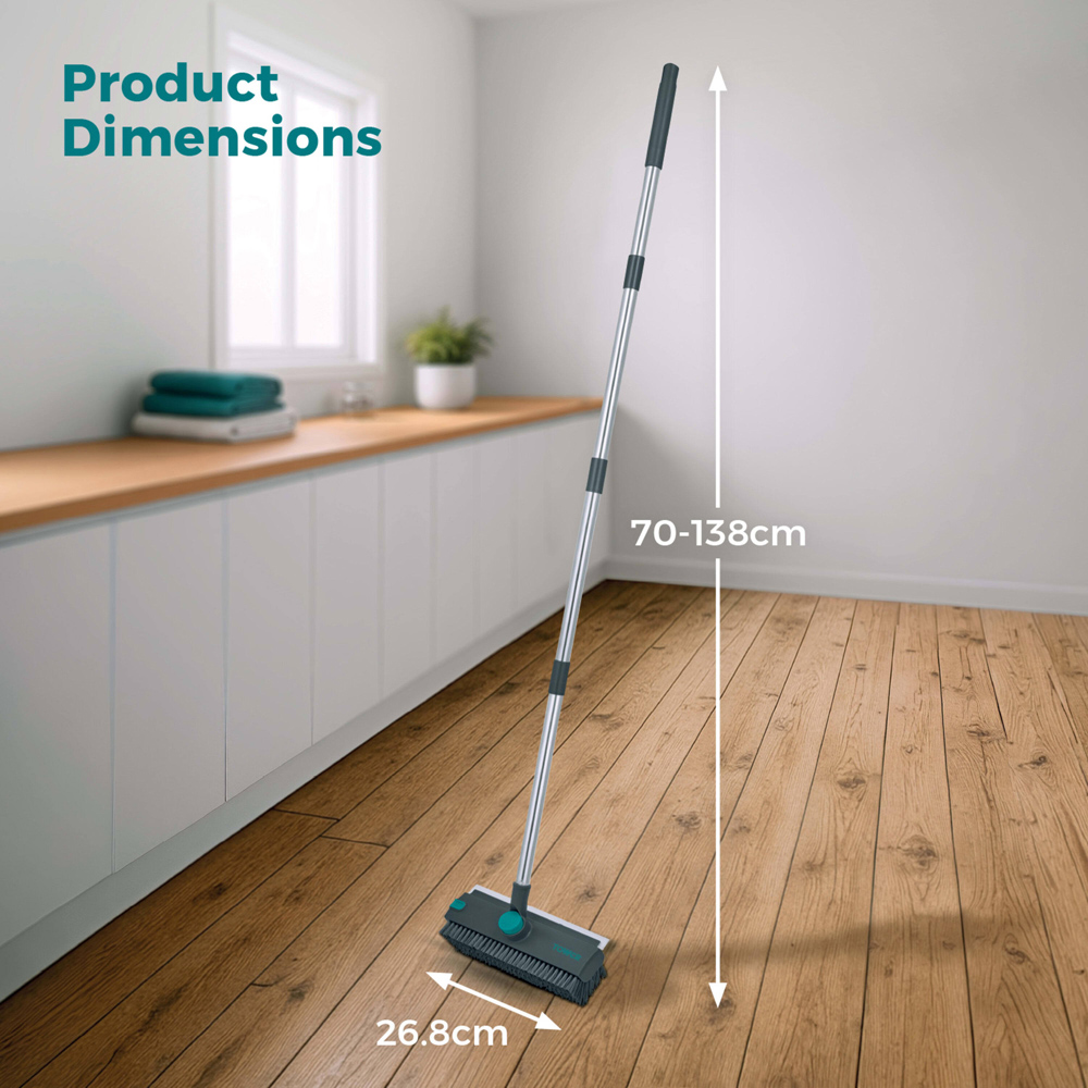 Tower 2-in-1 Teal Floor Scrubbing Brush with Squeegee Image 9