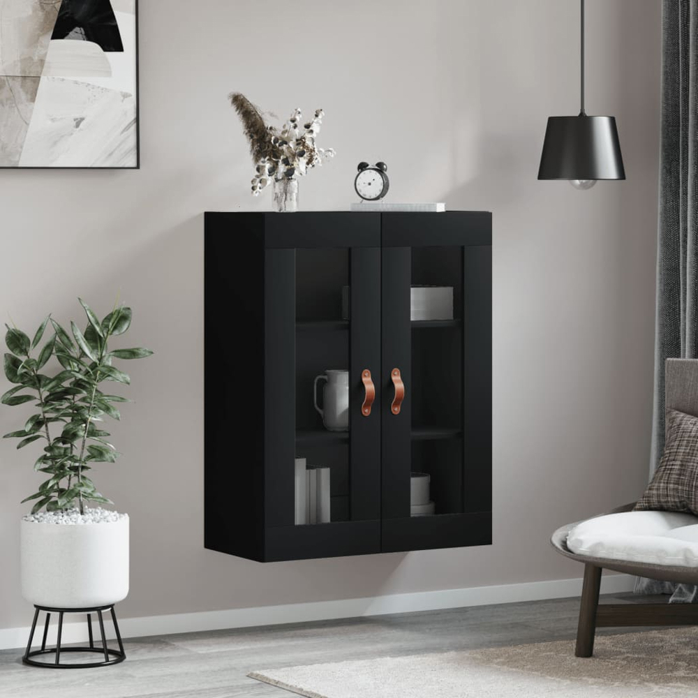 vidaXL 2 Glass Door Black Wall Mounted Cabinet Image 3