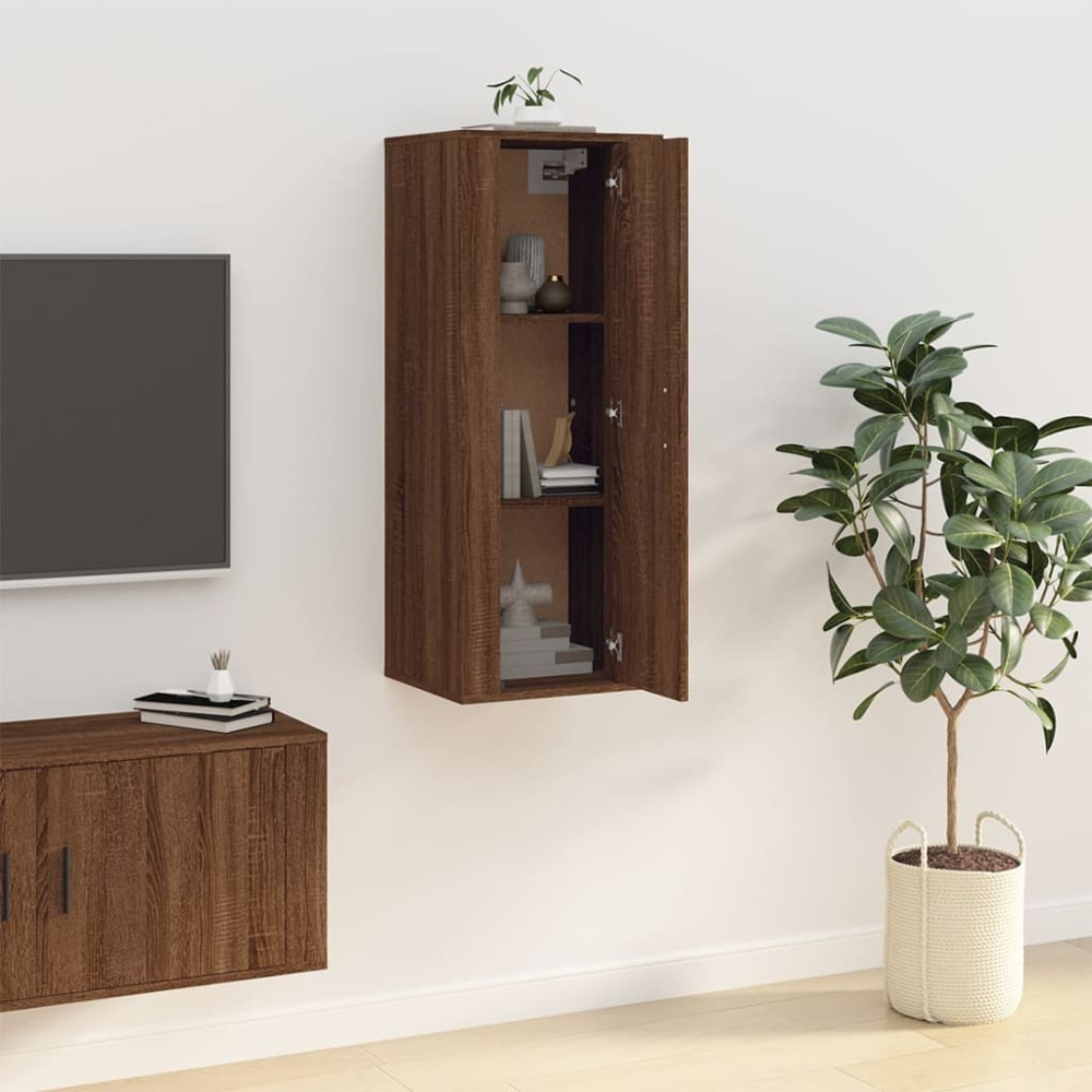 vidaXL Single Door Brown Oak Wall Mounted TV Cabinet Image 9