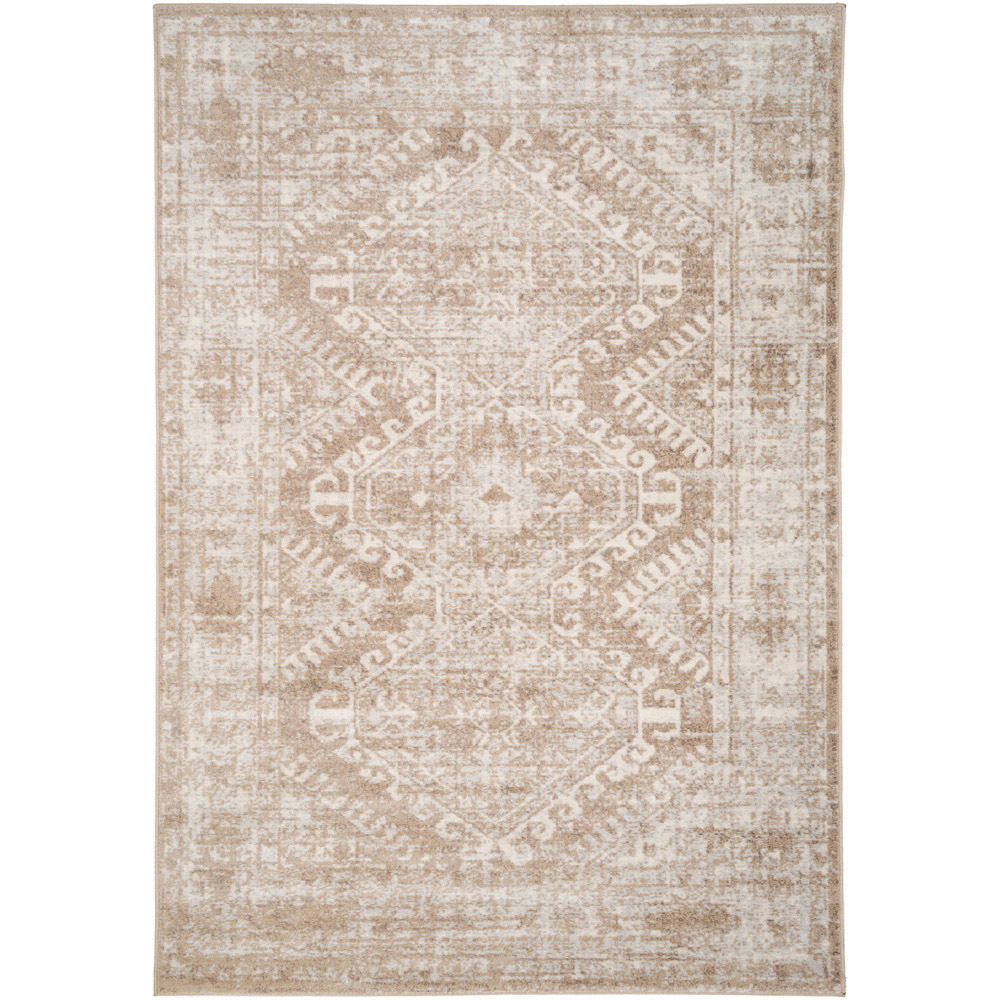 Kukoon Neutral and Beige Bordered Geometric Distressed Rug 330 x 240cm Image 1