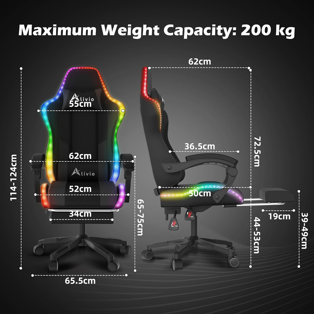 Alivio Black PU Leather Wireless App Control LED Gaming Chair with Massage Lumbar Cushion Image 9