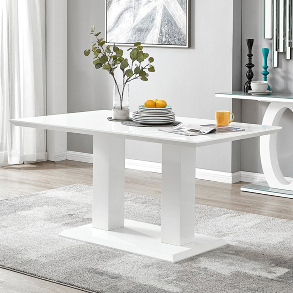 Furniturebox Molini Cesano 6 Seater Dining Set White High Gloss and Cream Image 2