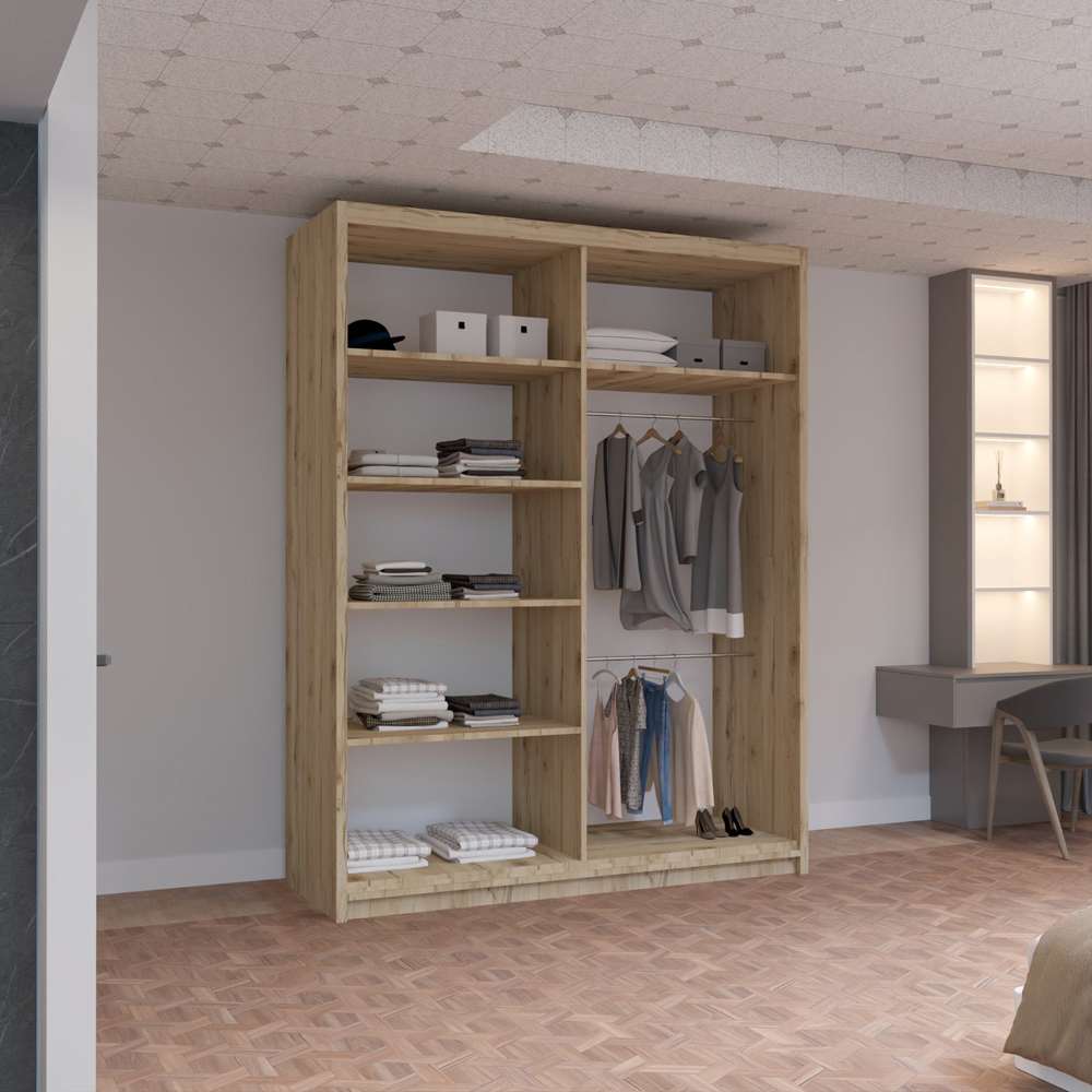 M N Furniture Roman 2 Door Oak Mirrored Sliding Wardrobe 150cm Image 3