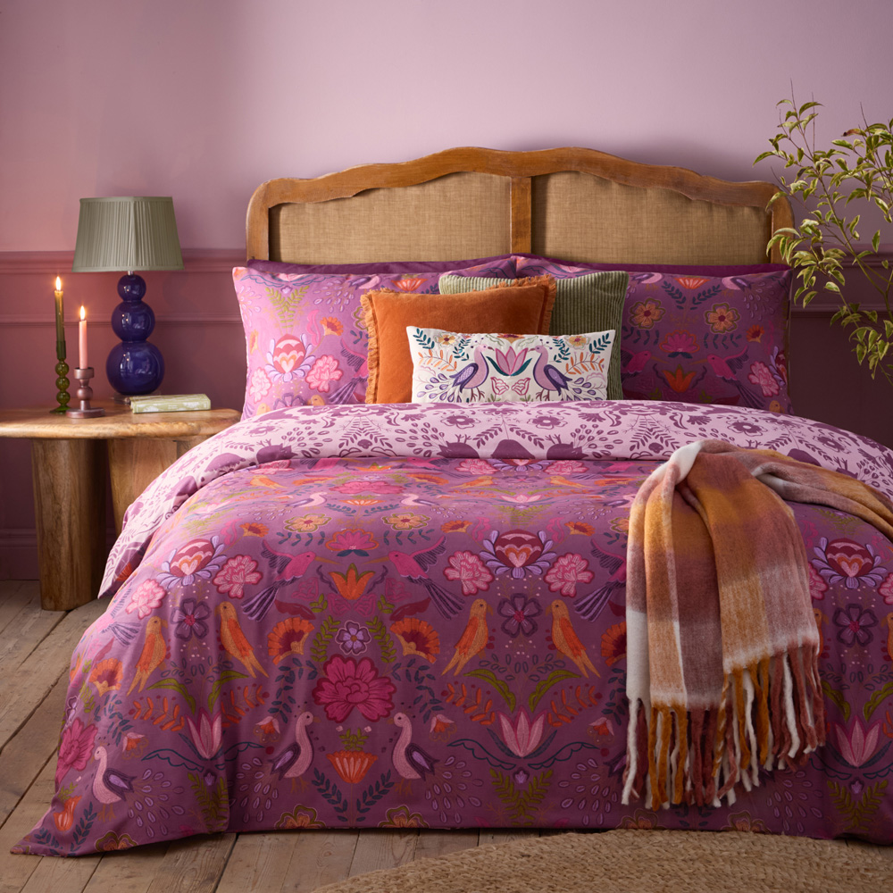 furn. Broderie Single Floral Reversible Damson Duvet Set Image 4