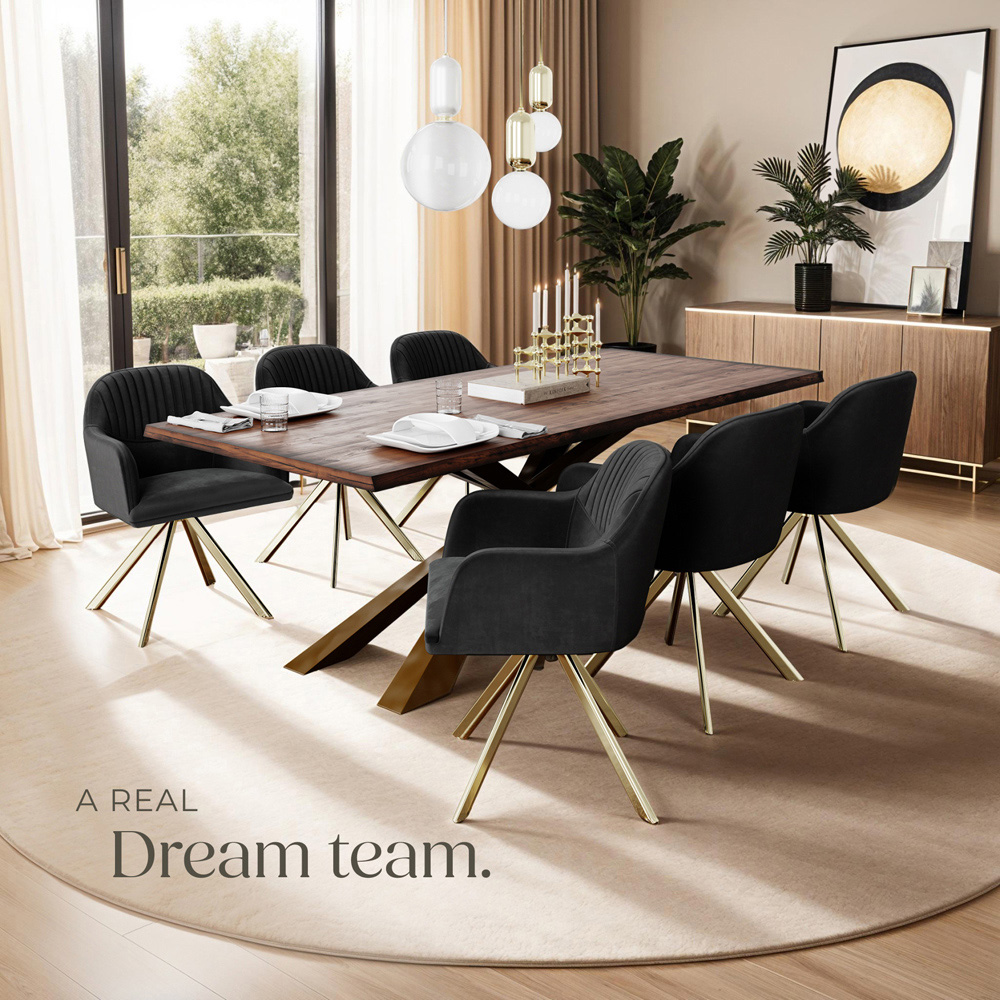 tectake Lona Set of 6 Black and Gold Velvet Fabric Accent Chair Image 8