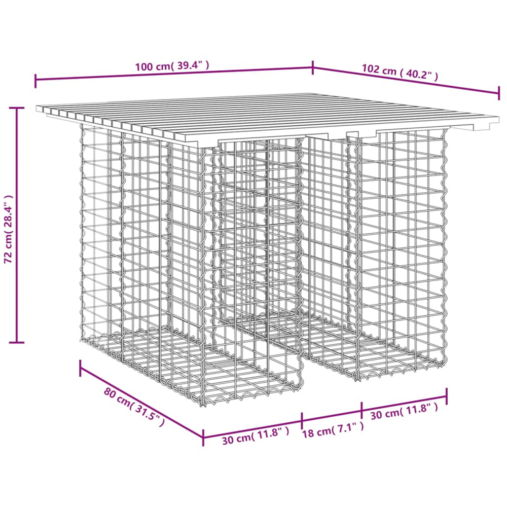 vidaXL Natural Solid Douglas Wood Gabion Design Garden Table 100 x 102 x 72cm Image 6