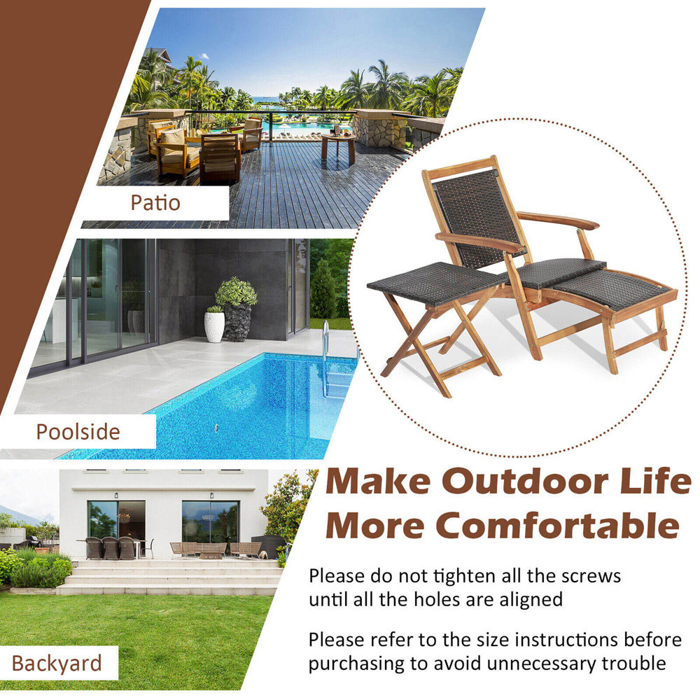 Costway Folding Lounge Chair with Side Table Image 4