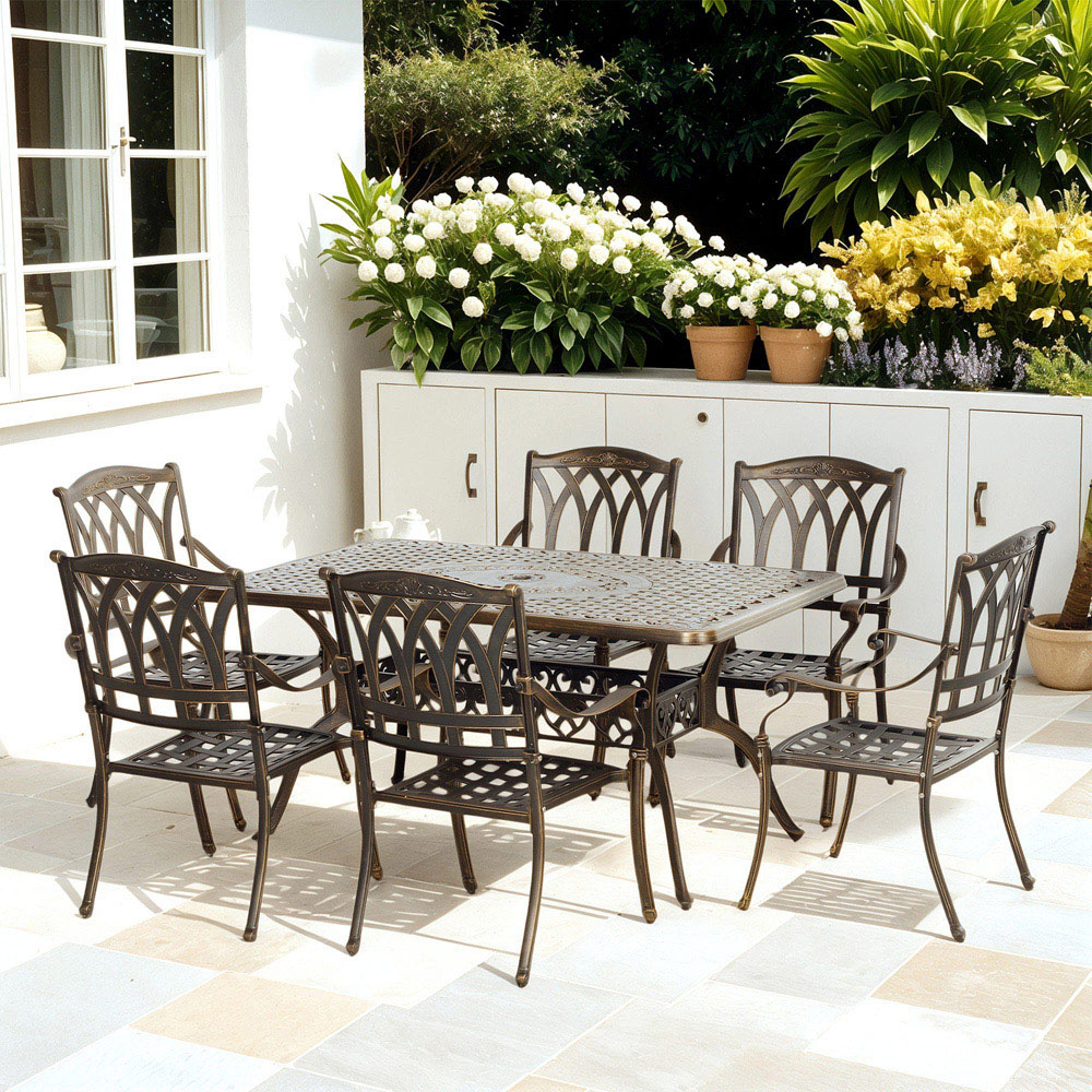 Outsunny 6 Seater Garden Dining Set with Parasol Hole Bronze Image 7